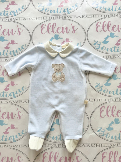 Baby GI Blue Teddy Velvet Babygrow