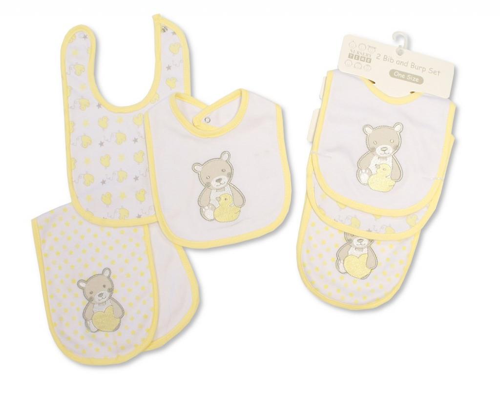 3 Piece Lemon Teddy and Chicks Bibs and Burp Cloth Set