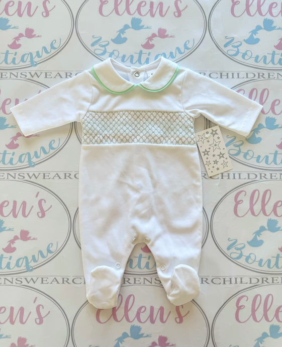 Mint and White Smocked Cotton Babygrow