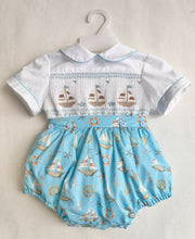 Load image into Gallery viewer, PREORDER Blue Boat Smocked Suit