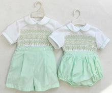 Load image into Gallery viewer, Mint and Cream Smocked Suit
