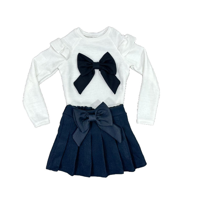 Navy Bow Skirt Set