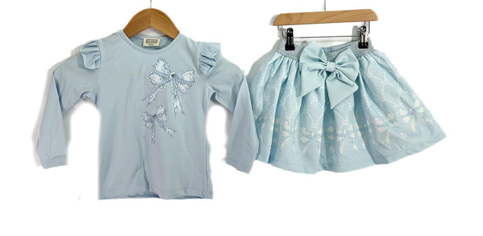 Blue Bows Skirt Set