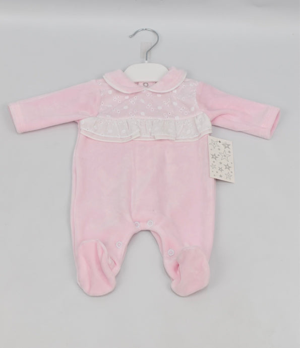 Pink Frilly Velvet Babygrow