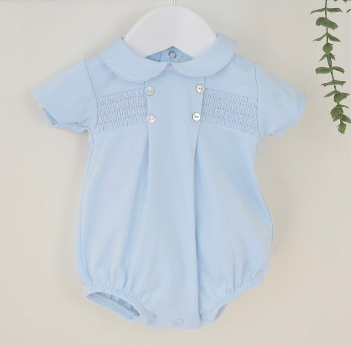 Blue Cotton Smocked Romper