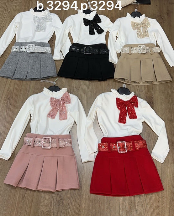 Bow Skirt Set and Belt - Choose Colour