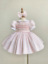 Load image into Gallery viewer, Peach and Pastels Stripe Smocked Dress