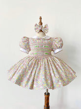 Load image into Gallery viewer, Smocked Floral Pink, Lemon and Lilac Dress