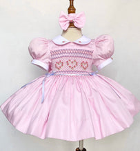 Load image into Gallery viewer, Pink Hearts Smocked Dress