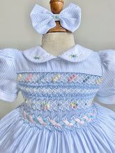 Load image into Gallery viewer, Blue and Pastels Stripe Smocked Dress