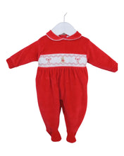 Load image into Gallery viewer, Red Velvet Teddy Smock Babygrow