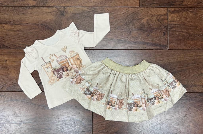 Cream Coffee Skirt Set