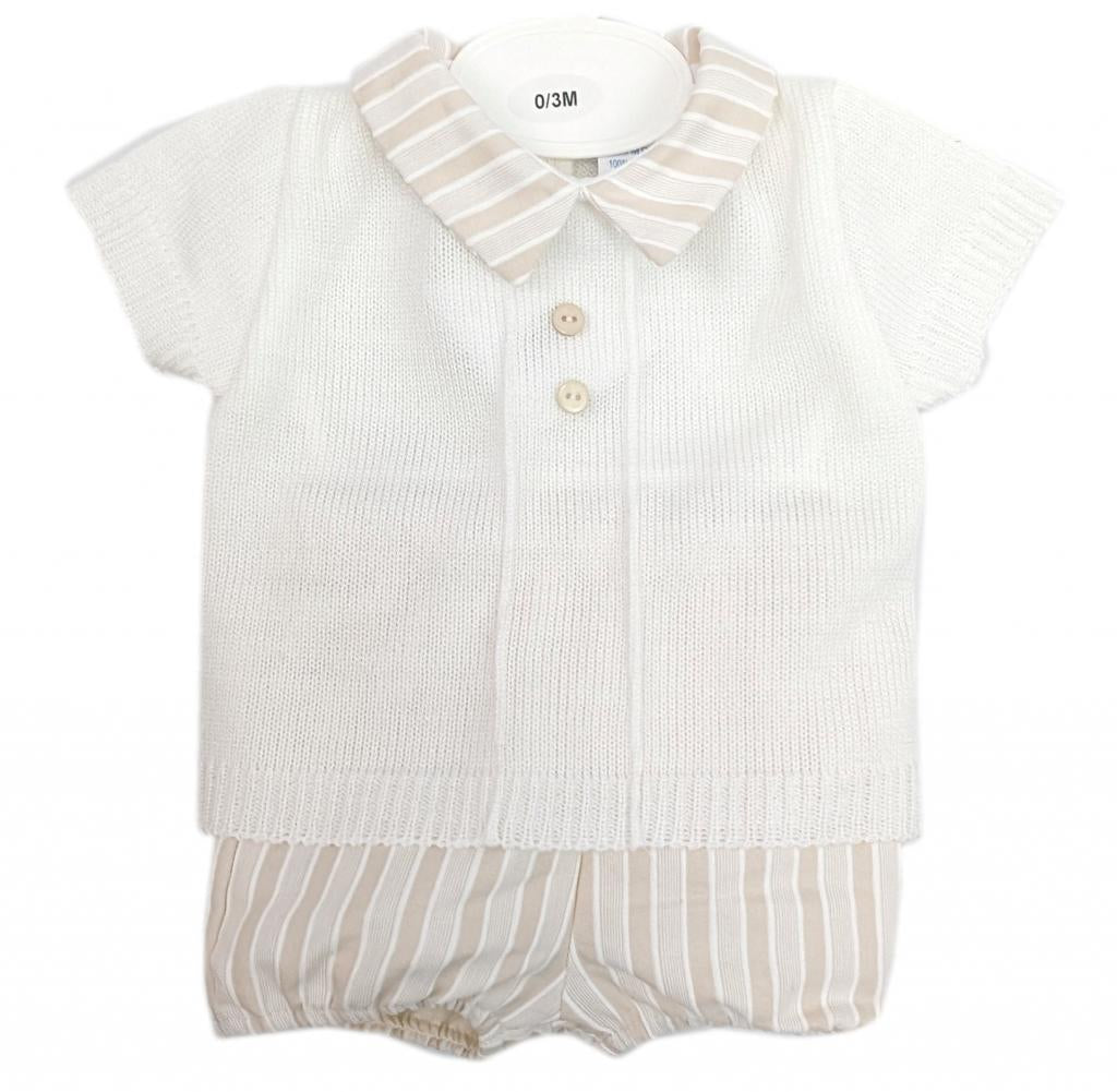 Tan and White Stripe Short Set