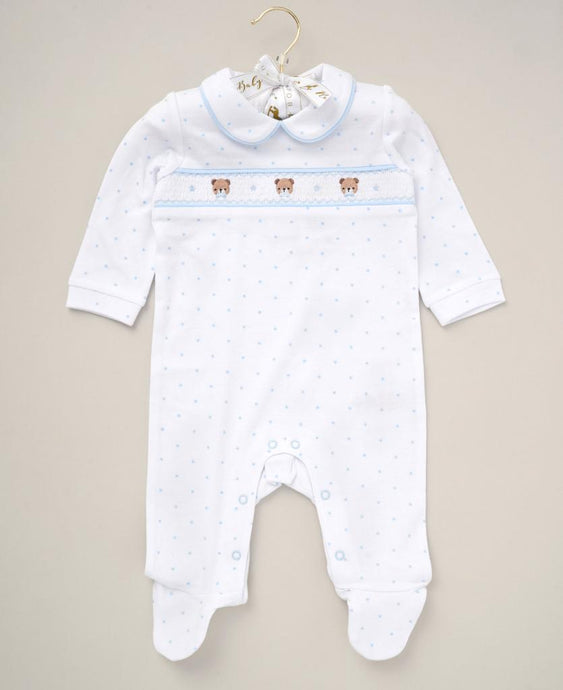 White and Blue Teddy Babygrow