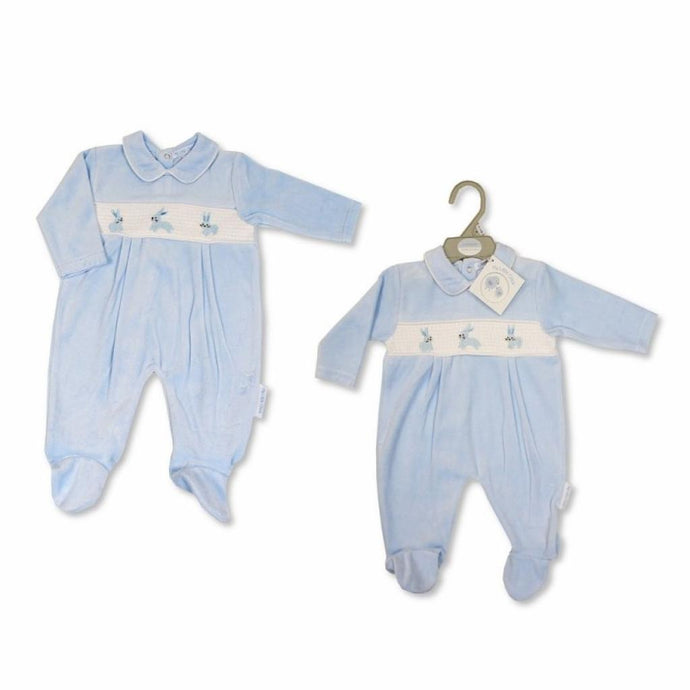 Blue Velvet Bunny Smocked Babygrow