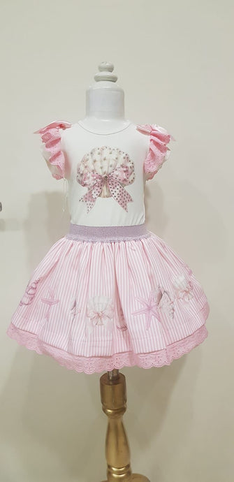 Pink Seashells and Pearls Skirt Set