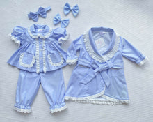 Load image into Gallery viewer, Blue Lux Cotton Pyjamas and Nightcoat