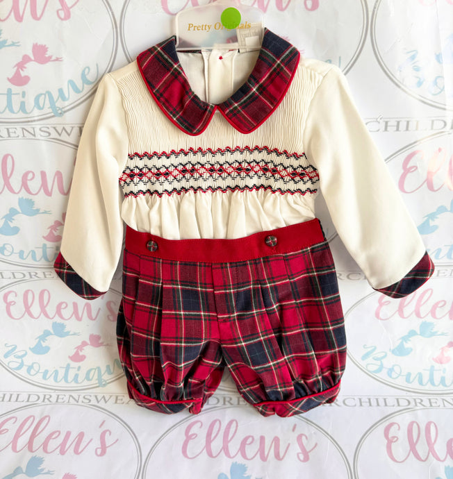 Pretty Originals Tartan Red Smocked Suit