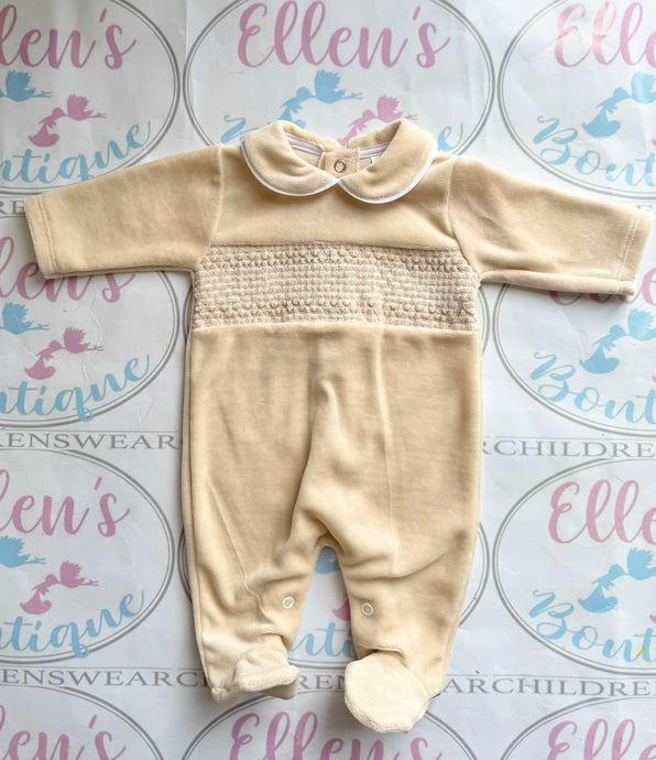 Biscuit Velvet Smocked Babygrow