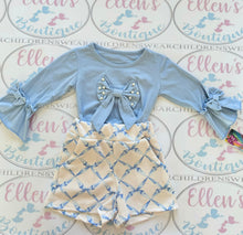 Load image into Gallery viewer, Blue Bows and Pearls Short Set