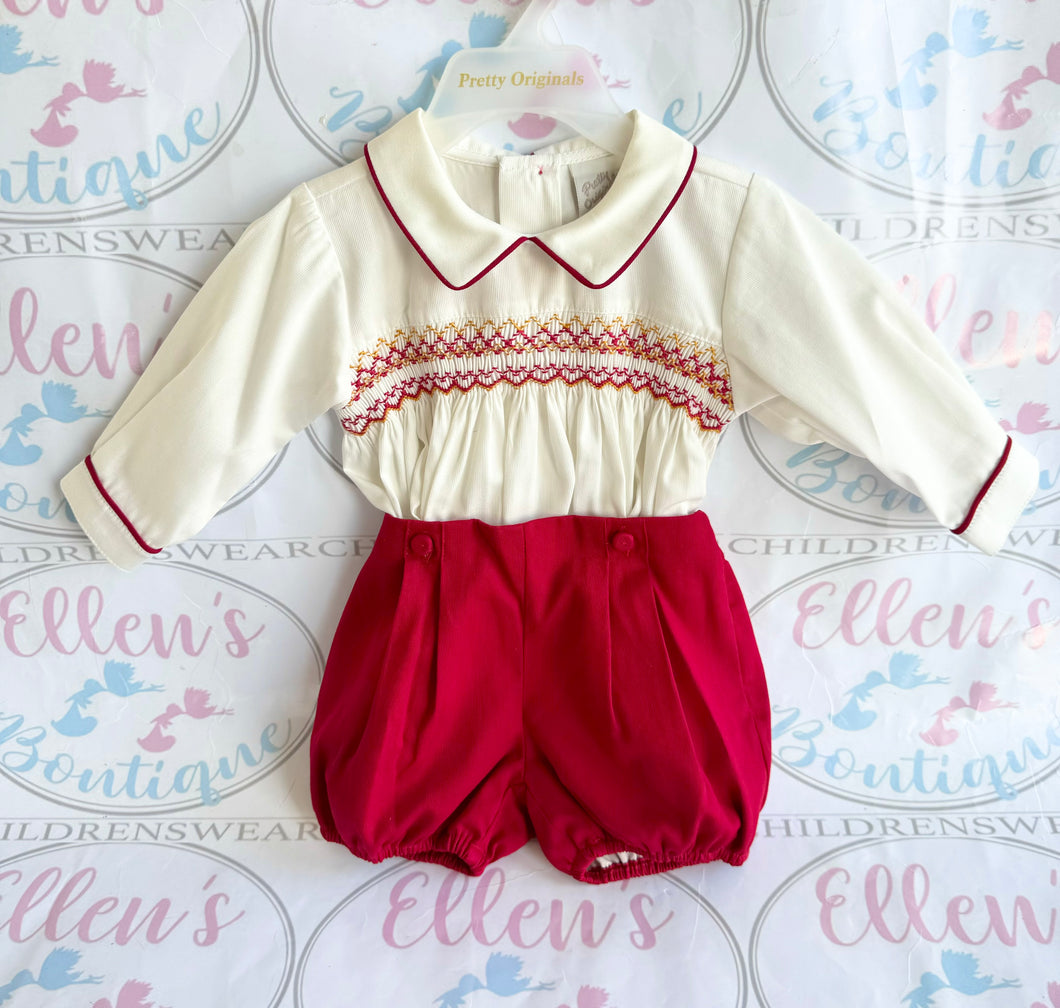 Pretty Originals Red Smocked Suit