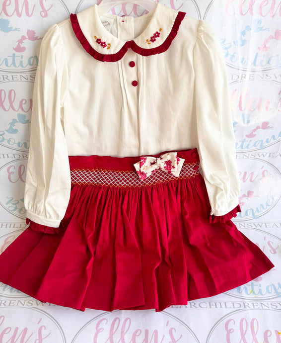 Pretty Originals Red Smocked Skirt and Blouse Set