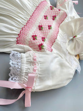 Load image into Gallery viewer, Smocked Daygown, Bib, Bonnet, Hairband and Bloomers Set - Choose Colour