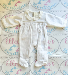 White Quilted Velvet Babygrow