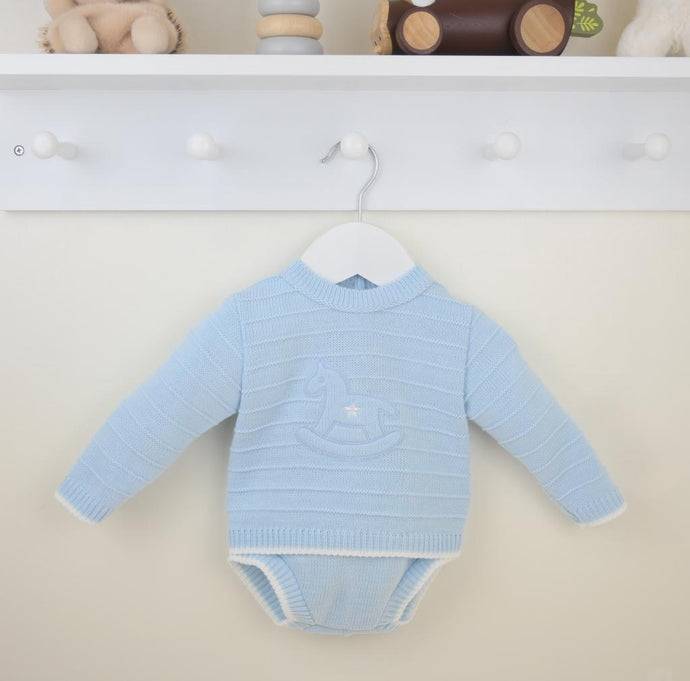Blue Rocking Horse Knitted Set
