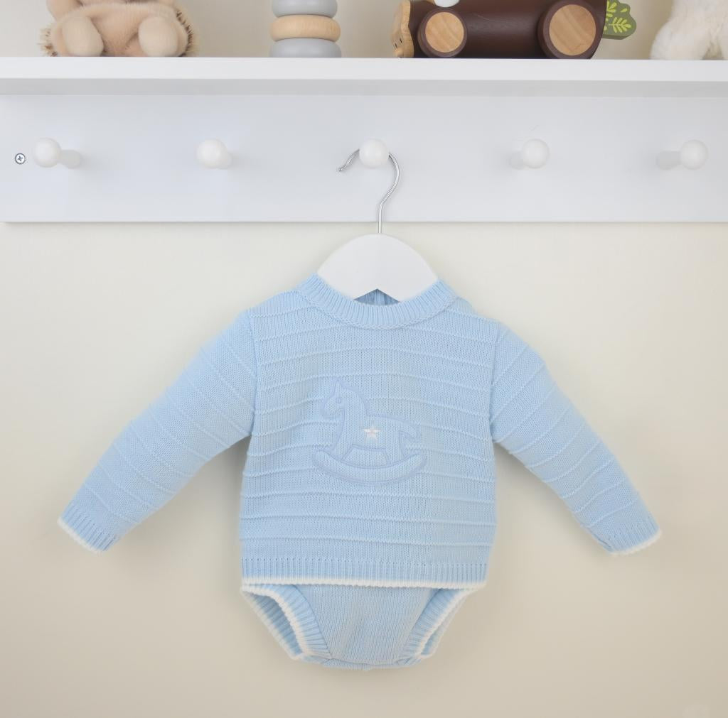 Blue Rocking Horse Knitted Set