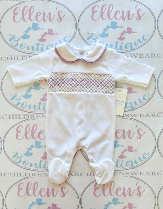 Lilac and White Smocked Cotton Babygrow