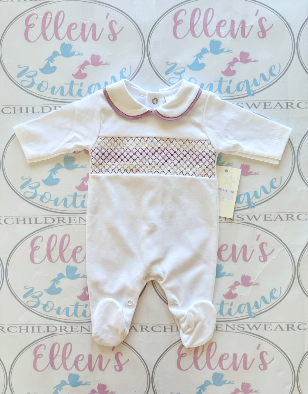 Lilac and White Smocked Cotton Babygrow