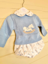 Load image into Gallery viewer, Blue Rocking Horse Jumper and Jam Pants Set