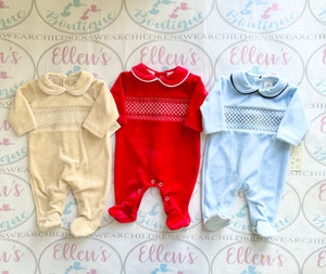 Red Velvet Smocked Babygrow