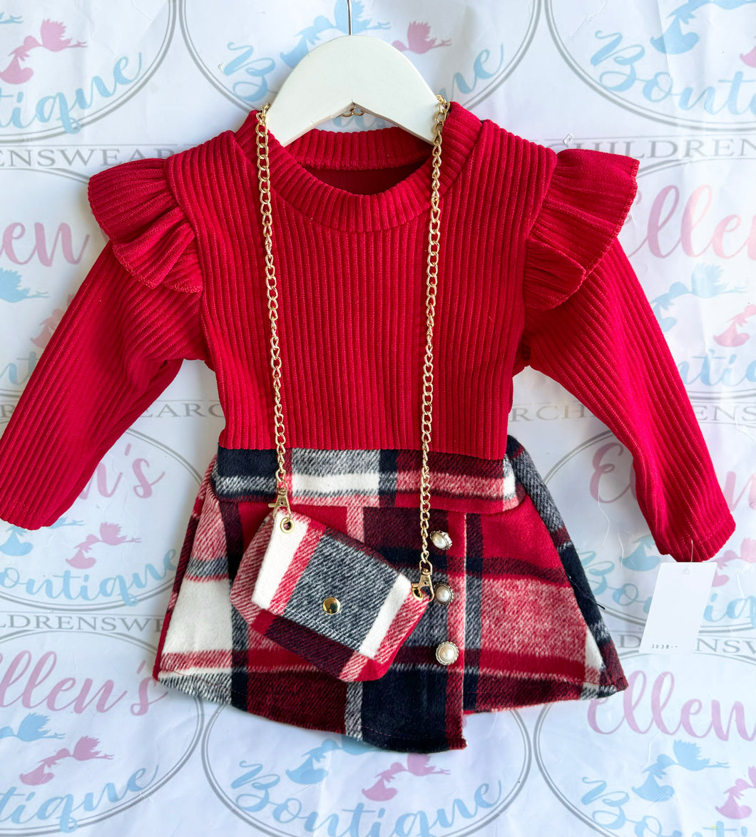 Red Winter Dress and Bag Set