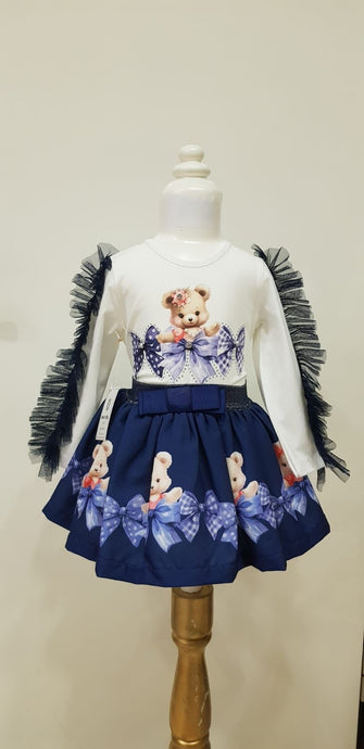 Navy Teddies and Bows Skirt Set