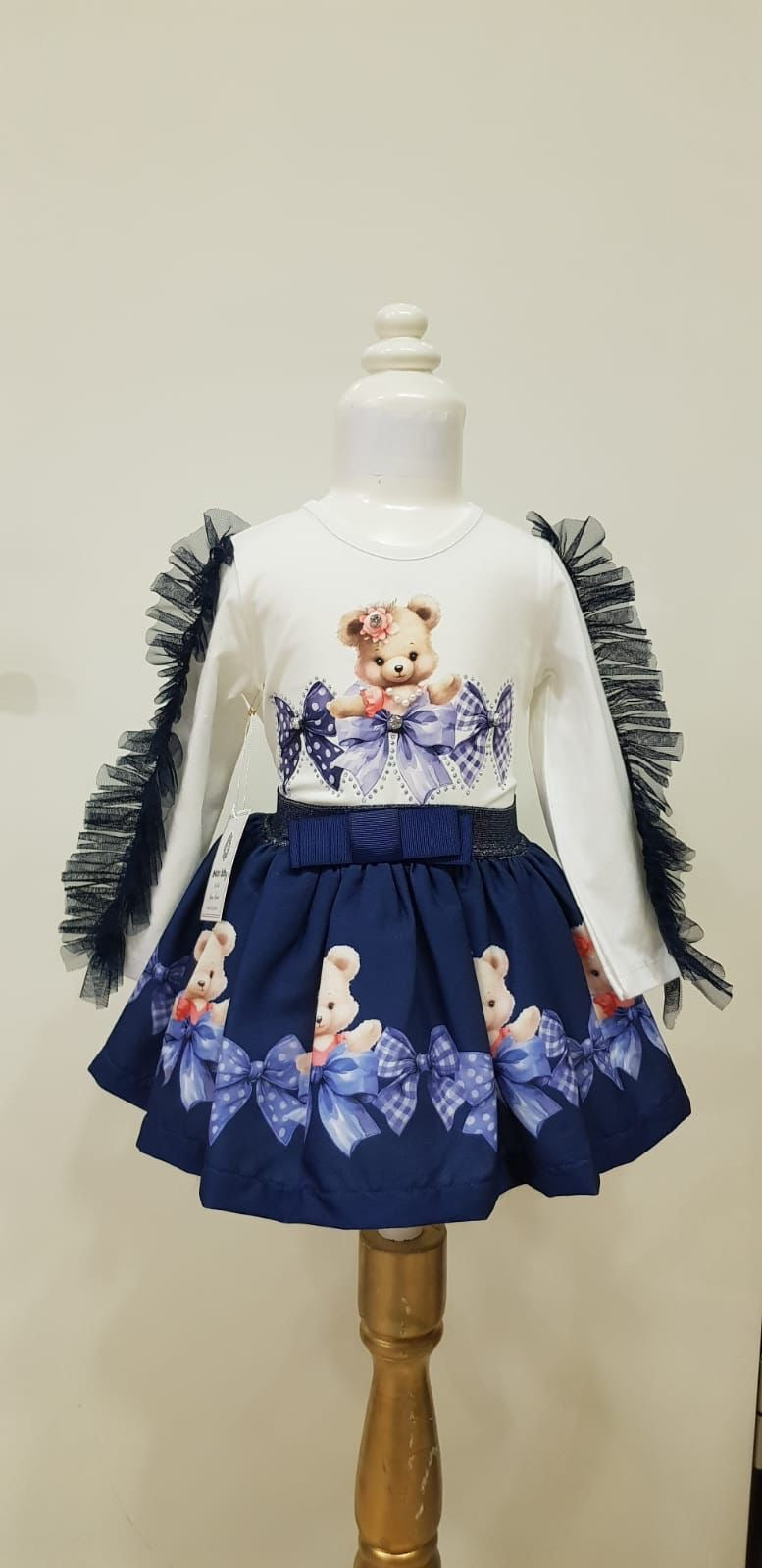 Navy Teddies and Bows Skirt Set