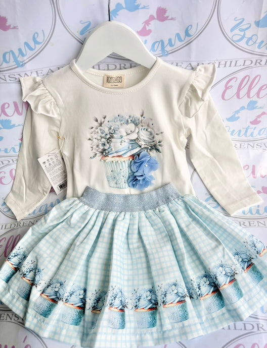 Blue Cupcakes Skirt Set