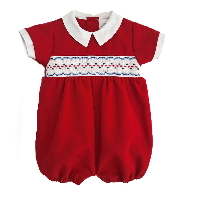 Pretty Originals Red Smocked Romper PREORDER