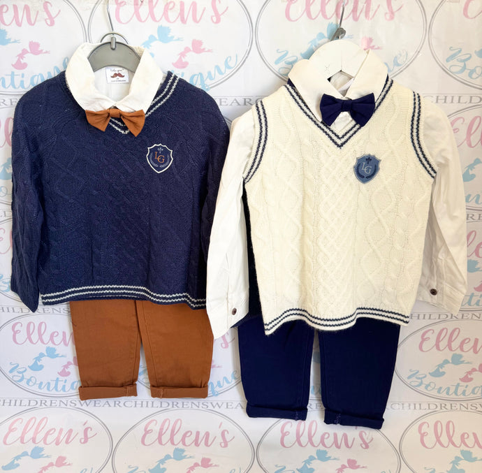 Trousers, Shirt, Jumper and Bow Tie Set - Choose colour