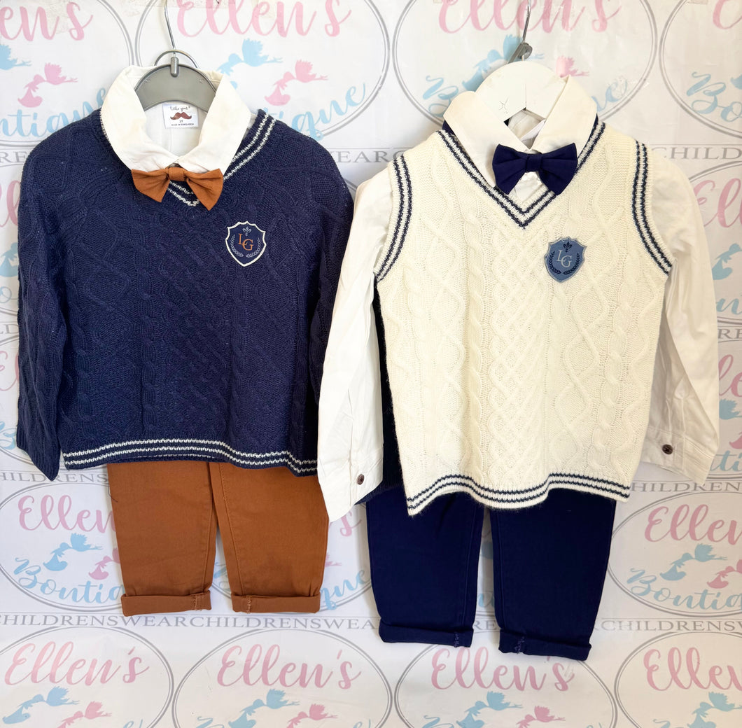 Trousers, Shirt, Jumper and Bow Tie Set - Choose colour