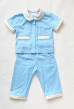 Load image into Gallery viewer, Boys Blue and Cream Swiss Cotton Pyjamas
