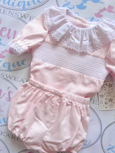 Pink Smocked Frilly Jam pants Set