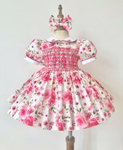 Load image into Gallery viewer, Pink Rose Garden Smocked Dress