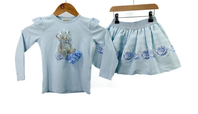 Blue Teddy Skirt Set