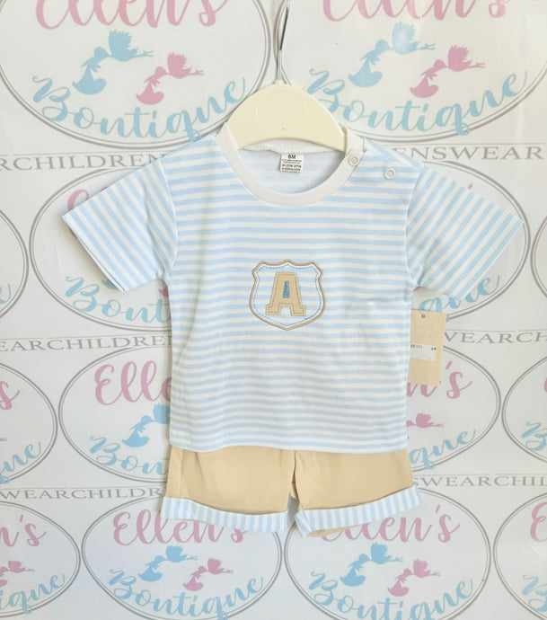 Biscuit and Blue Striped Short Set