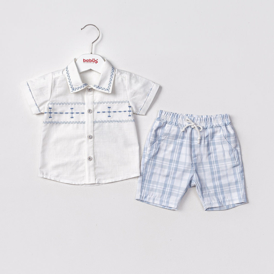 Baby Blue Embroidered Shirt and Shorts Set