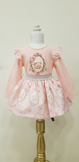 Peach Teddy Flowers Skirt Set