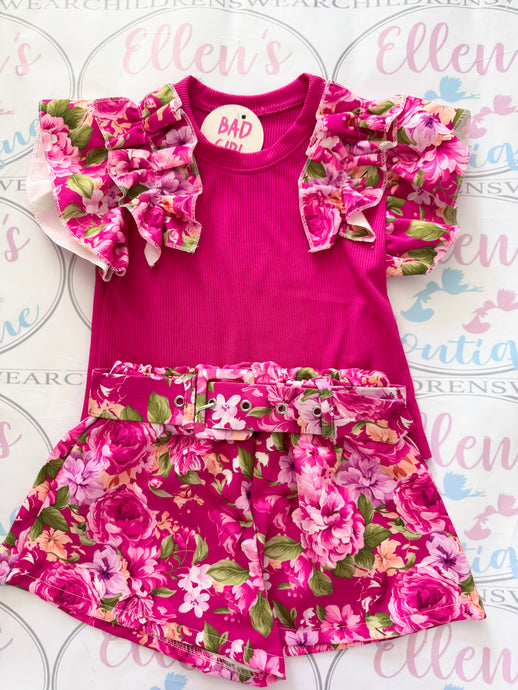 Cerise Pink Floral Short Set