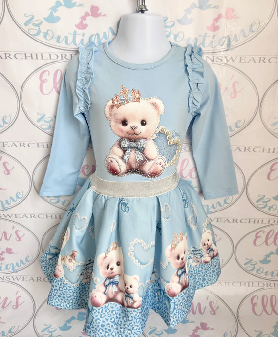 Blue Pearls and Teddies Skirt Set